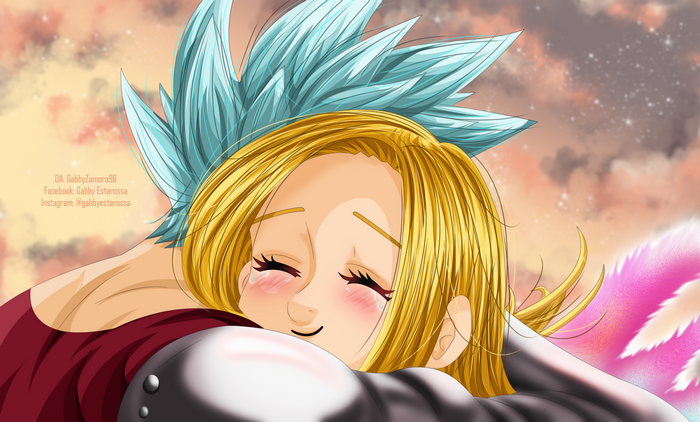 Elaine from The Seven Deadly Sins hugging Ban