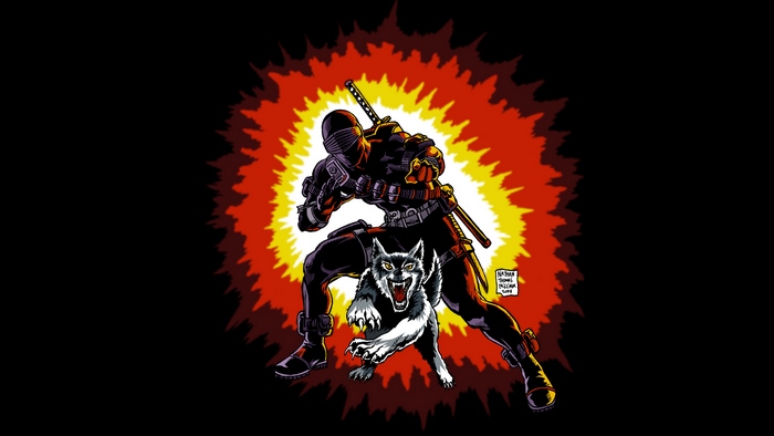 Snake Eyes from G.I. Joe with a wolf