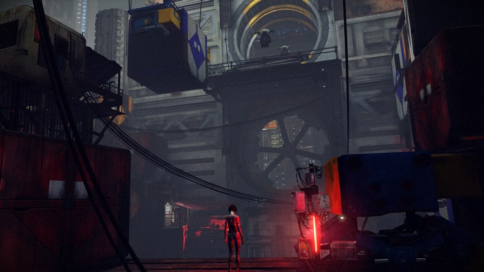Nilin from Remember Me in a futuristic industrial setting