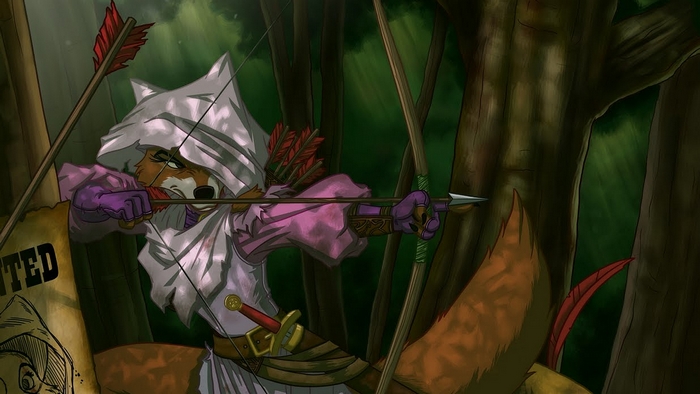 Robin Hood the fox archer in a forest