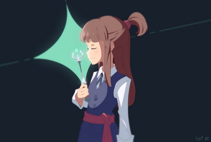 Akko Kagari from Little Witch Academia holding a magic staff