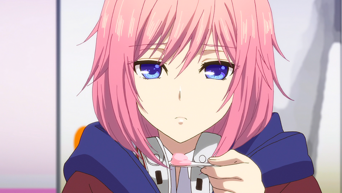 Matsuri Mizusawa eating pink ice cream