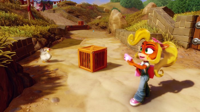 Coco Bandicoot with a chick and a crate