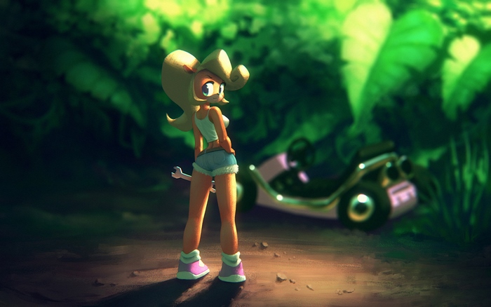 Coco Bandicoot with a Wrench and Kart