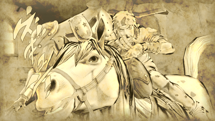 Johnny Joestar Riding Horse in Sepia Tone