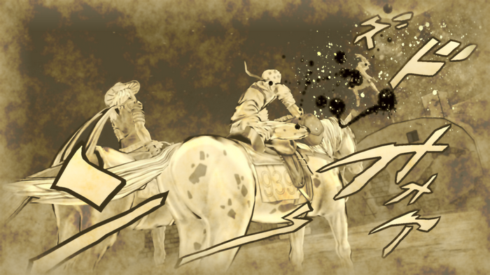 Johnny Joestar riding a horse
