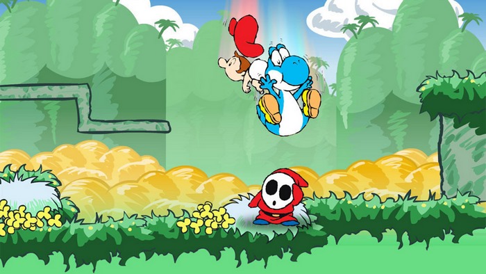 Mario and Yoshi from Super Mario World with Shy Guy