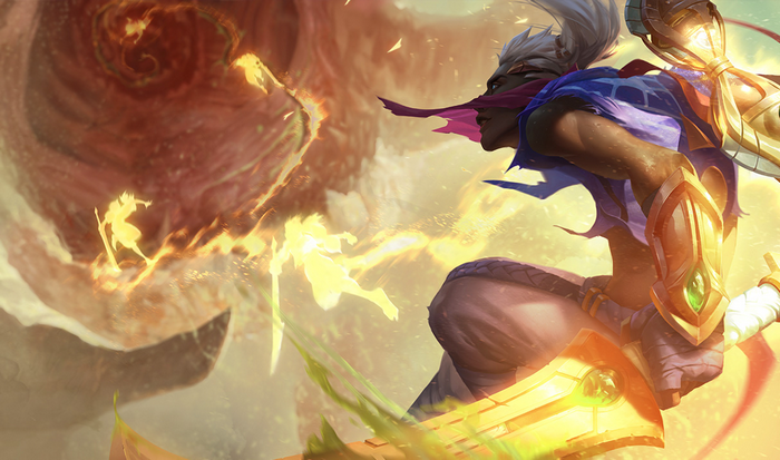 Ekko from League of Legends fighting in a fiery vortex