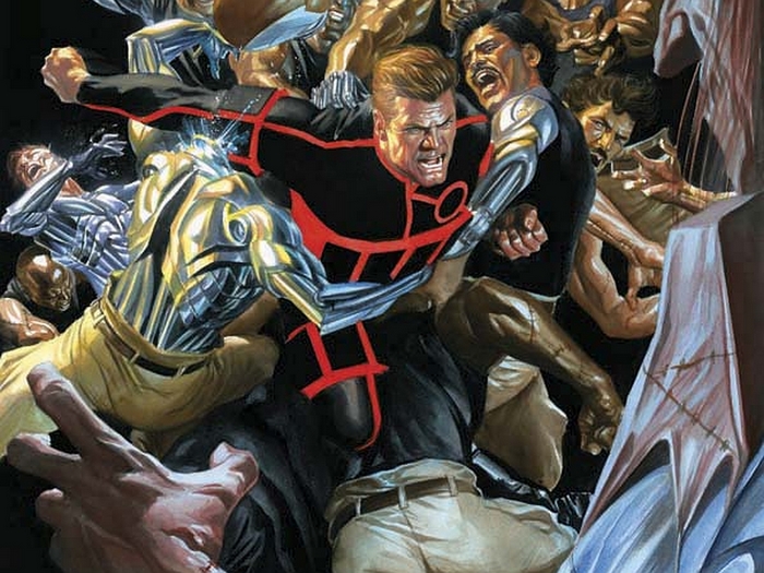 The Six Million Dollar Man fighting a crowd