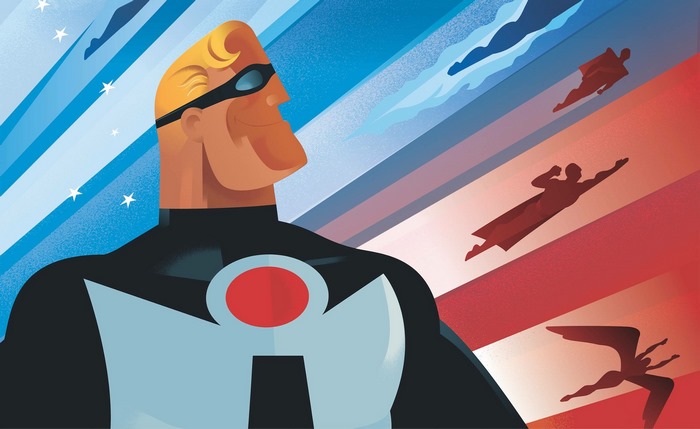 Mr. Incredible and other superheroes flying
