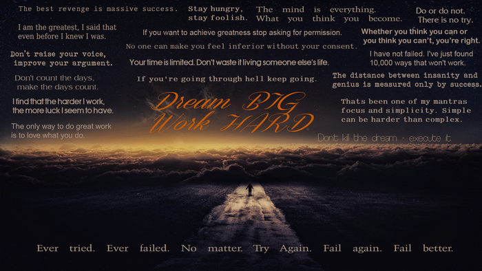 Motivational quotes with a person walking on a path