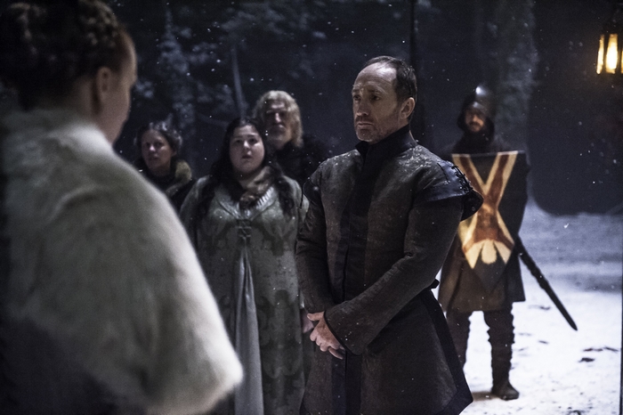 Roose Bolton and others in a snowy forest