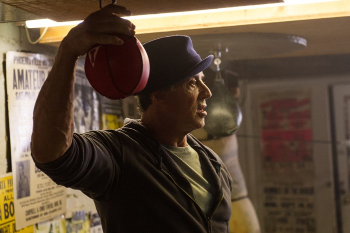 Rocky Balboa holding a speed bag
