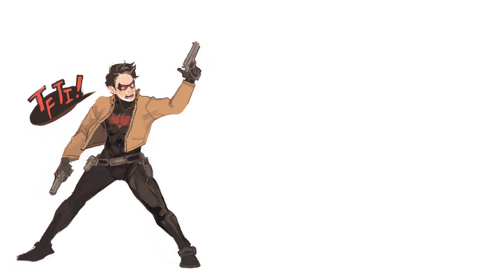 Red Hood from DC Comics holding guns