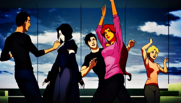Young Justice characters dancing