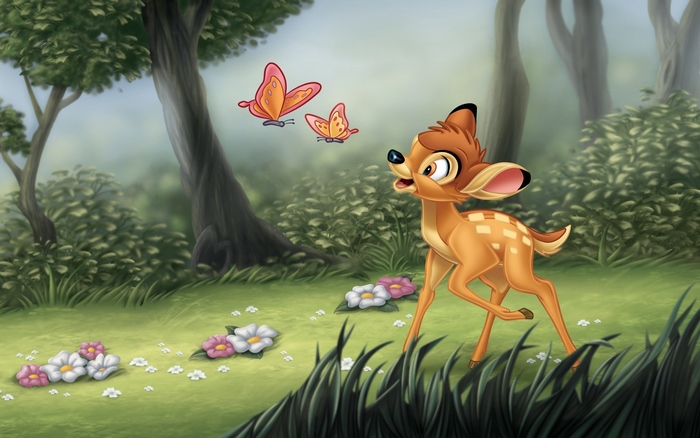 Bambi and Butterflies in Forest
