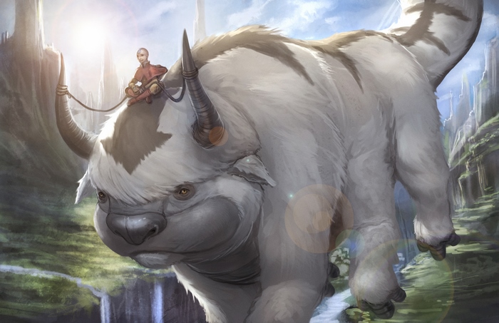 Aang from Avatar riding Appa