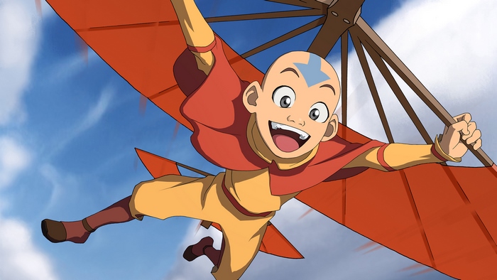 Aang from Avatar flying a glider