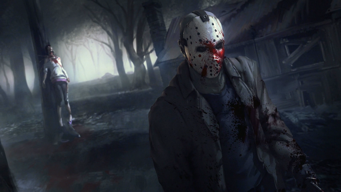 Bloodied Jason Voorhees in Dark Forest Scene