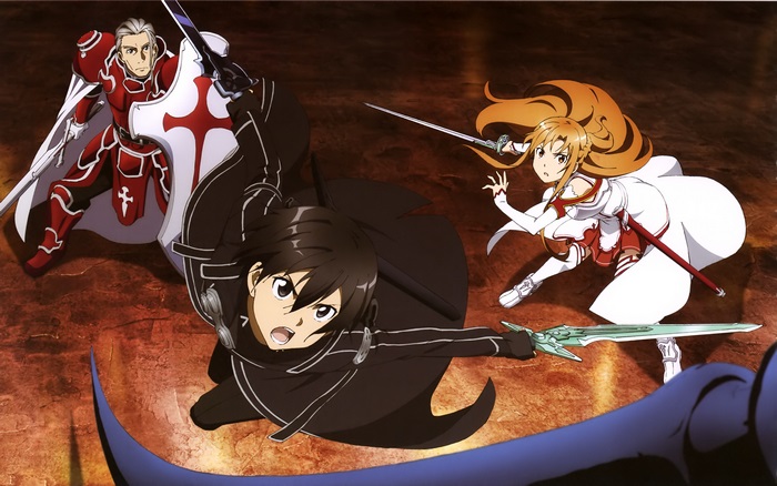 Heathcliff and two other characters from Sword Art Online
