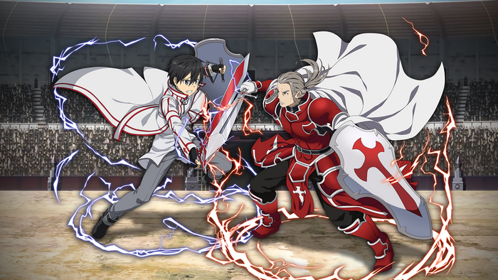 Kirito and Heathcliff from Sword Art Online in an arena