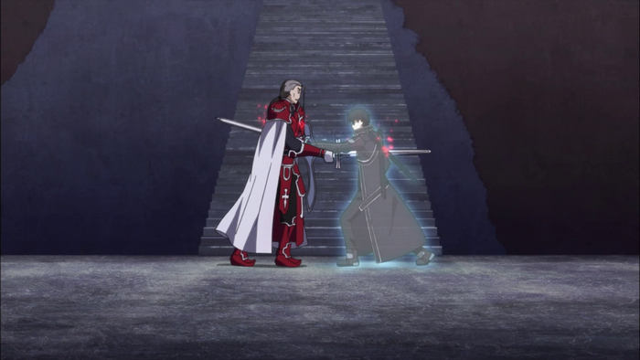 Heathcliff from Sword Art Online fighting Kirito