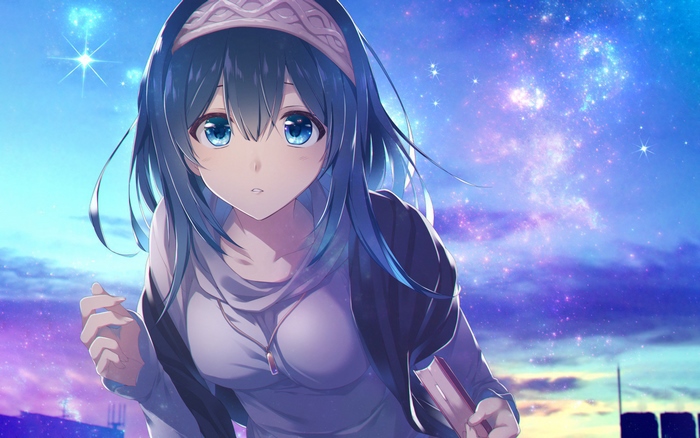 Fumika Sagisawa under a starry sky