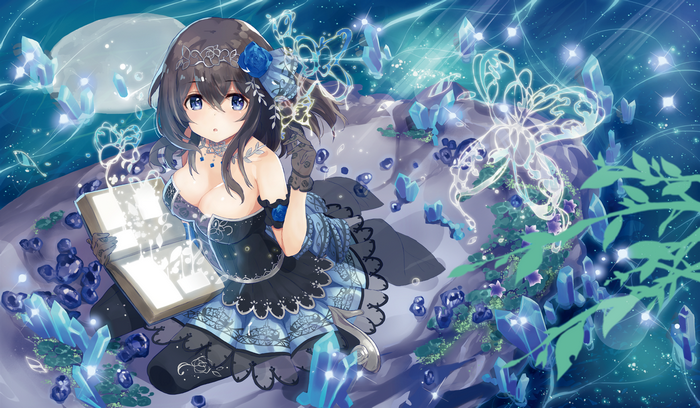 Anime girl with book and crystals