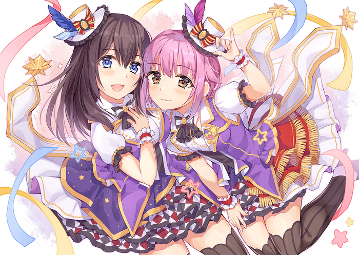 Fumika Sagisawa and friend in idol outfits
