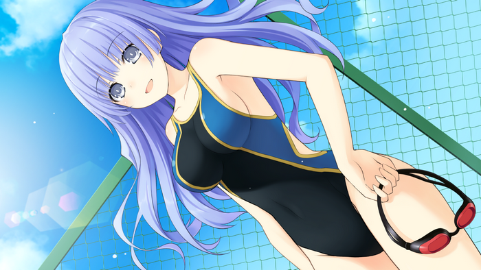 Miku Izayoi in Swimsuit Holding Goggles