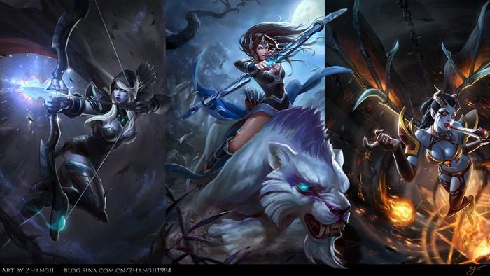 Three female fantasy characters from DotA 2