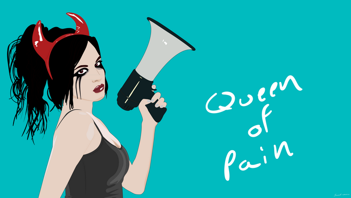 Queen of Pain from DotA 2 with a megaphone