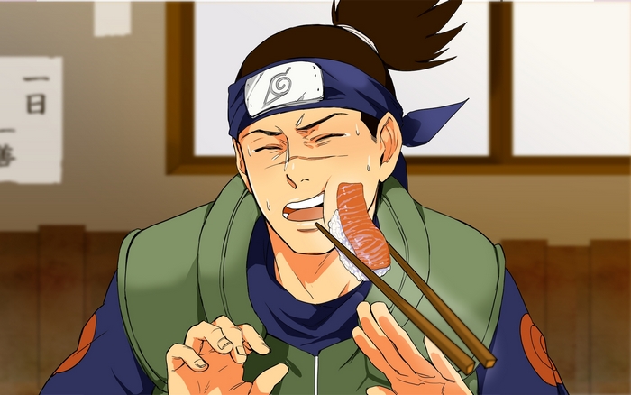 Iruka Umino eating sushi