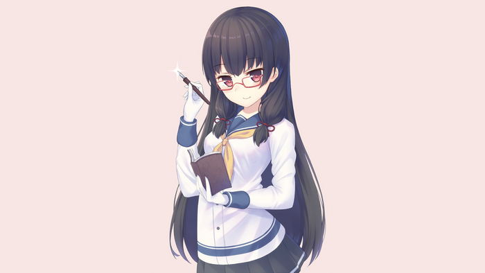 Isokaze from Kancolle holding a pen and book
