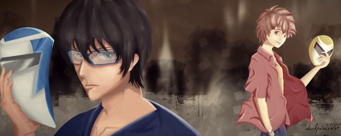 Nine from Zankyou no Terror holding masks