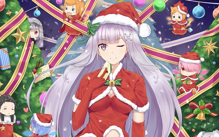 Emilia and friends from Re:Zero in Christmas outfits