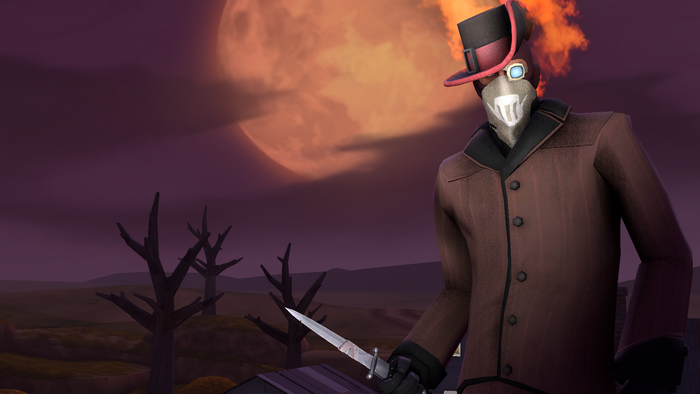 Spy from Team Fortress with flaming hat and knife