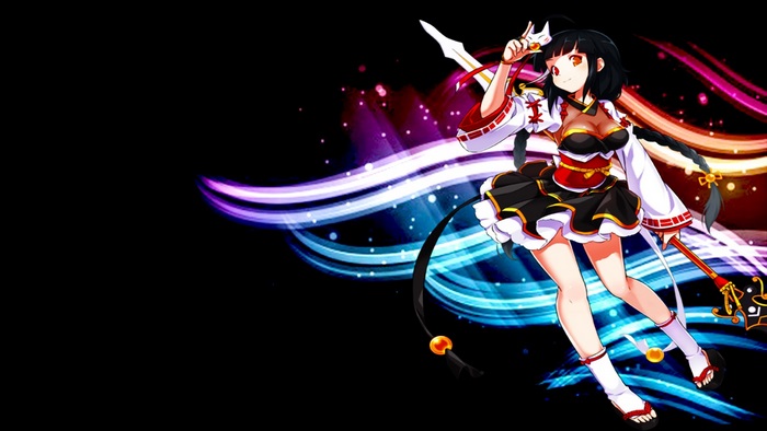 Ara from Elsword with a sword and staff
