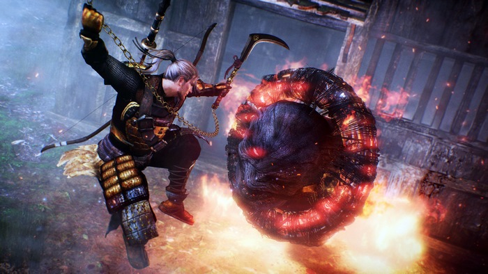 William Adams from Nioh fighting a fiery demon