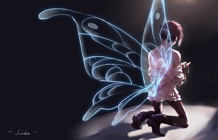 Ryūnosuke Akutagawa with glowing butterfly wings