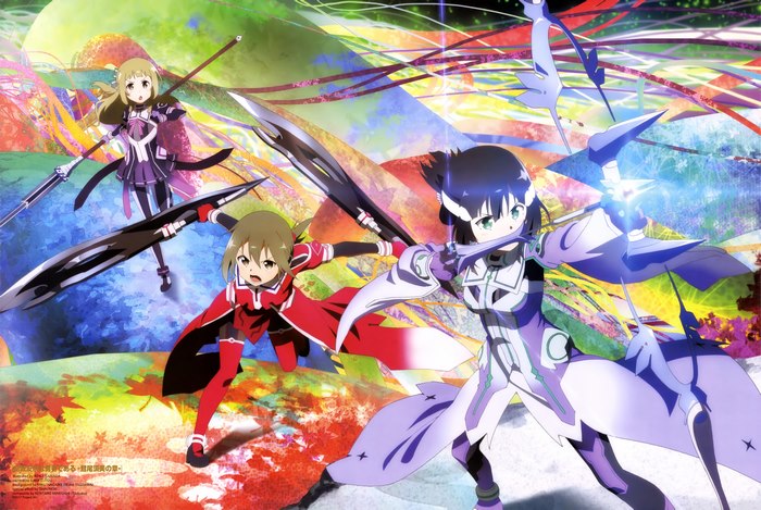 Three girls with swords and bow in Sword Art Online