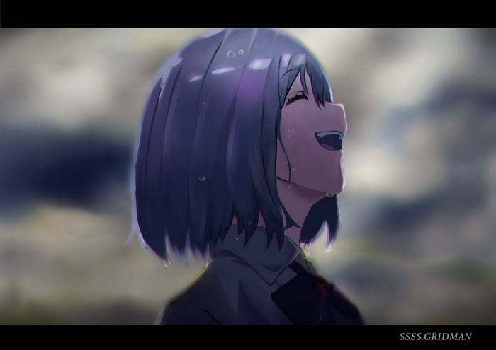 Akane Shinjou from SSSS.GRIDMAN crying in the rain