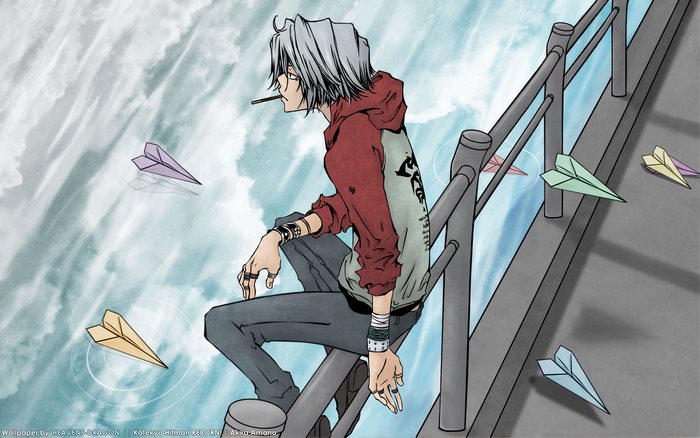 Hayato Gokudera from Katekyo Hitman Reborn! with paper airplanes