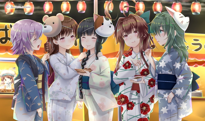 Five girls in yukatas at a festival