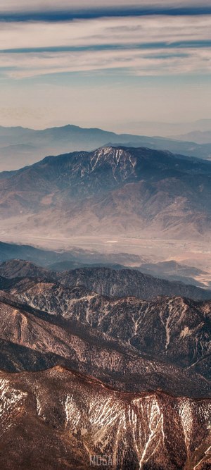 Aerial view of mountain ranges and valley