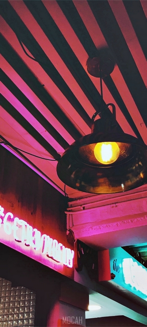 Industrial lamp with neon signs