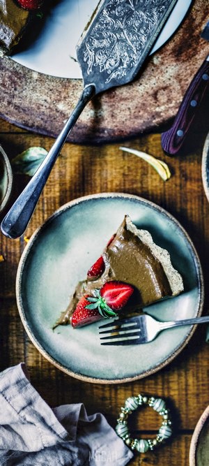 Chocolate Avocado Tart Slice with Strawberries