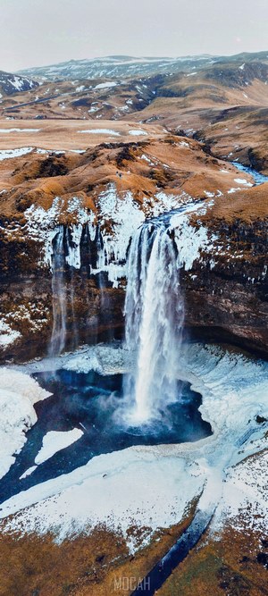 Seljalandsfoss waterfall in Iceland during winter
