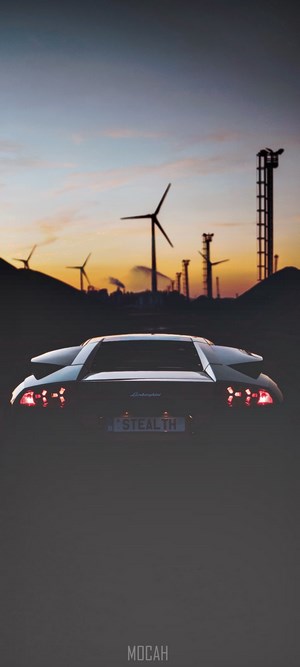 Lamborghini Murcielago with 'STEALTH' license plate at sunset
