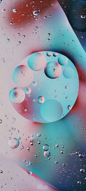 Oil and water bubbles with red and blue colors